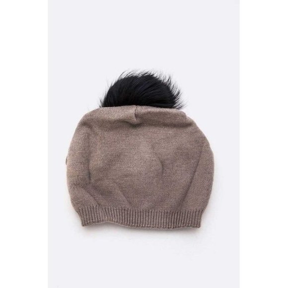 Raccoon Fur Pom Cashmere Blend Slouchy Beanie
